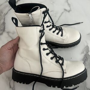 Sincerely Jules White Combat Boots Chunky Heel Laced Zip Y2K 90s Womens Size 8.5